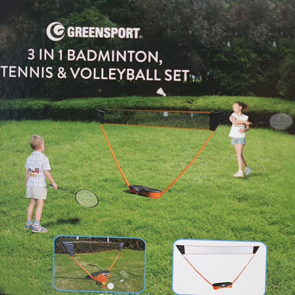 Green Sport 3 In 1 Badminton Tennis And Volleyball Set