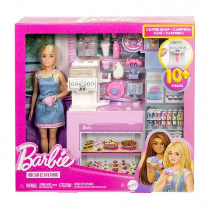 Barbie Mattel Coffee Shop playset with blonde barista doll and 12+ accessories