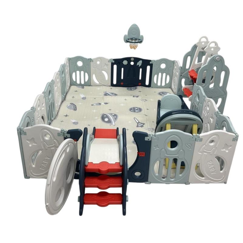 روضة أطفال قابلة للطي مع مجموعة ألعاب وحصان هزاز