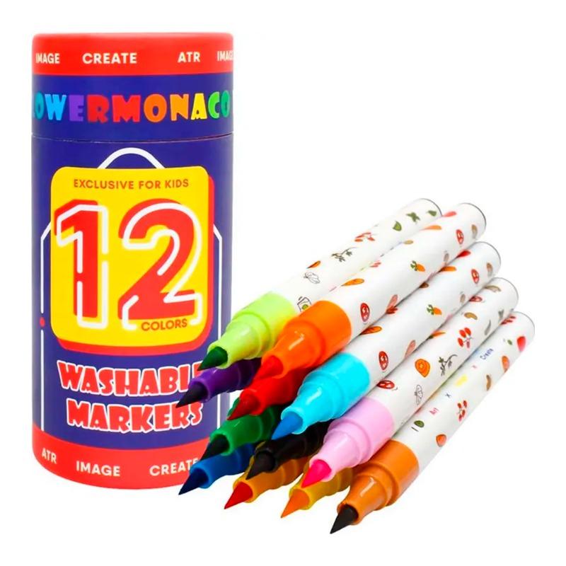 Lebze Flower Monaco 12 Color Washable Felt-Tip Markers