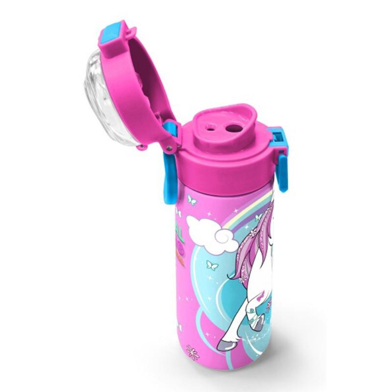 كورال هاي للأطفال – ترمس ستانلس ستيل 500 مل بشفاط - نقشة يونيكورن - أزرق ونيون وردي
