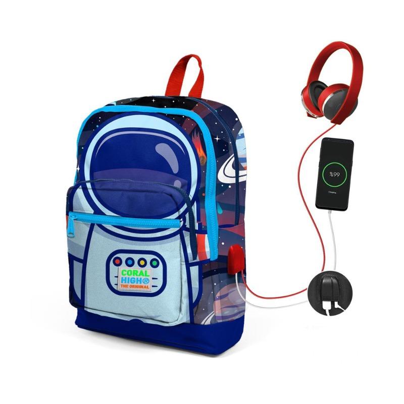 Coral High Kids Astronaut Backpack with USB Port Sax Blue