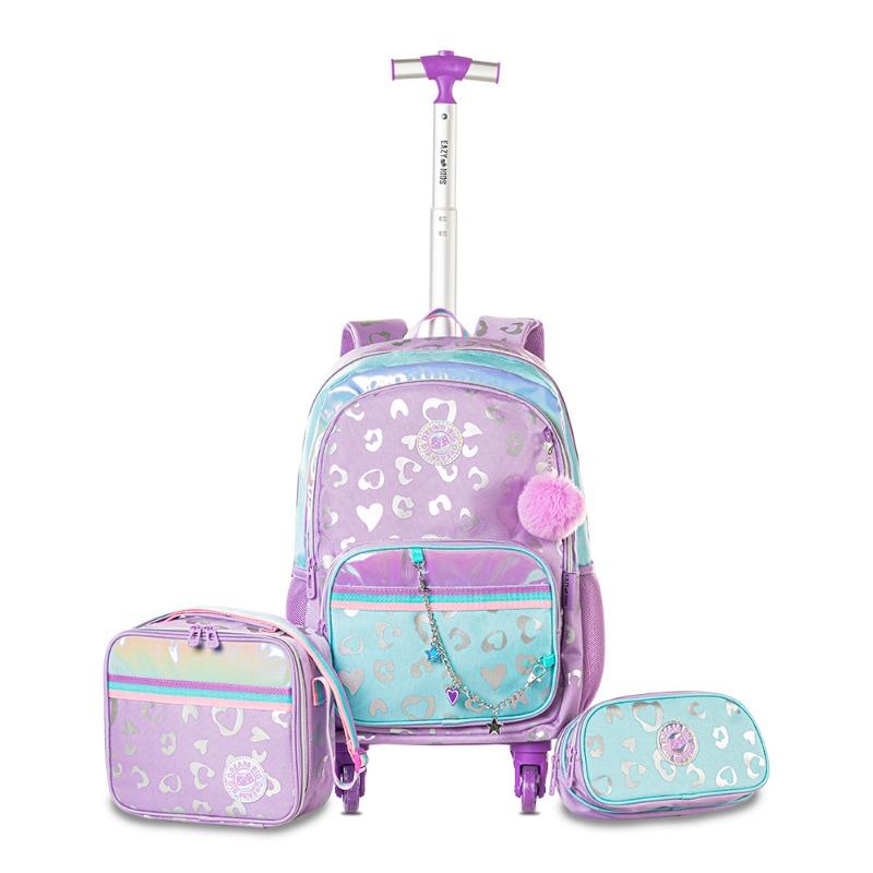 Eazy Kids 4-wheel Trolley 17" School Bag Set of 3 - Love Purple