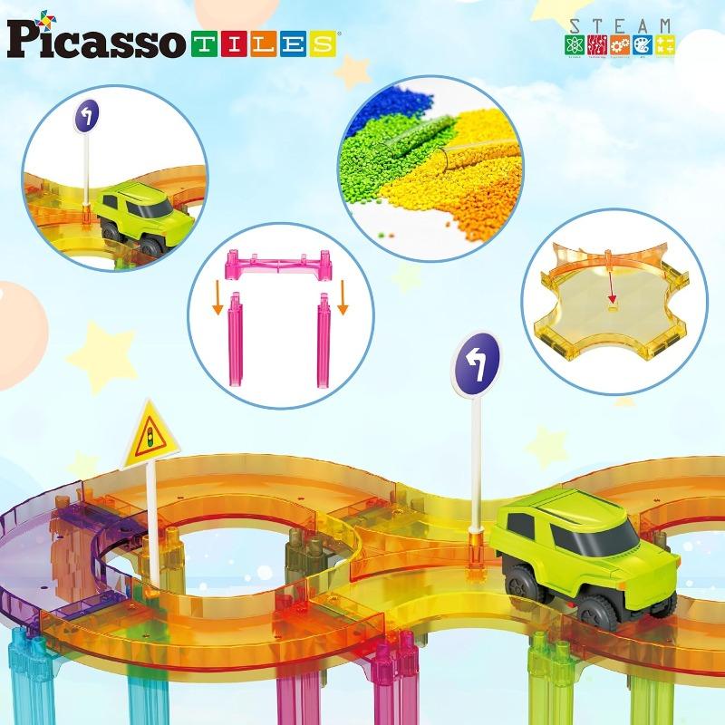 PicassoTiles Mini Diamond Magnetic Race Track Travel Set - 40 Pieces