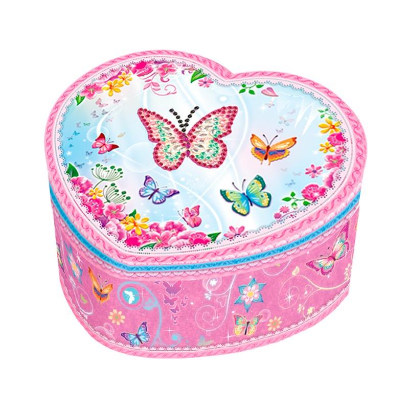 Butterfly Printed Musical Jewelry Box - Heart Shape