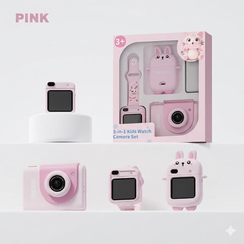 3 In 1 Kids Watch Camera Set - Pink