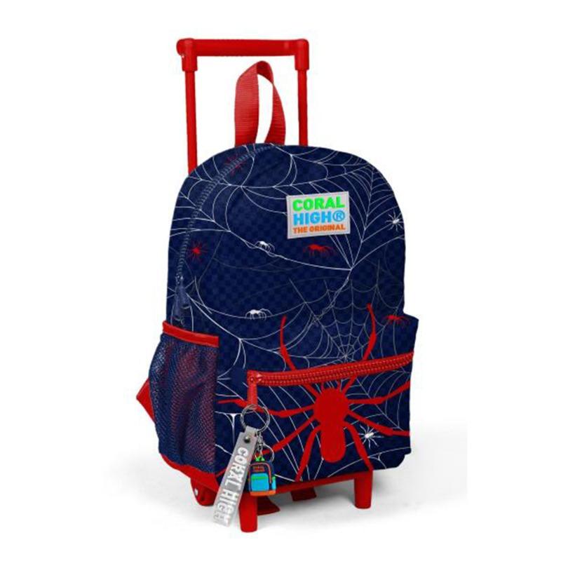 Small Spider Print Wheeled Backpack In Dark Blue