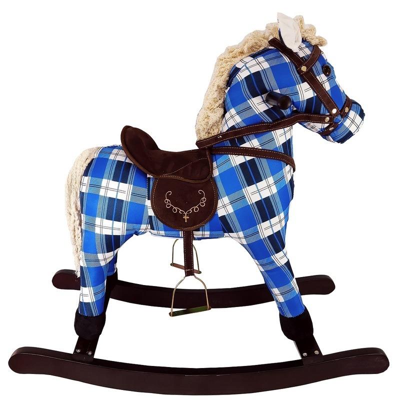 Wooden Rocking Horse Checked - Blue