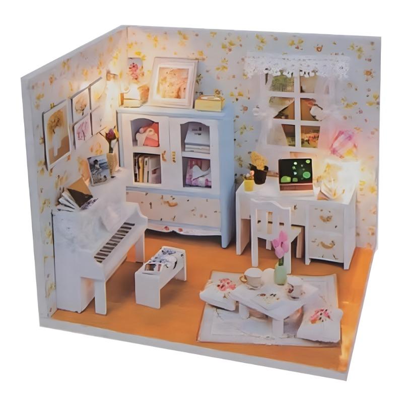 بيت الدمى الخشبي المضيء الصغير