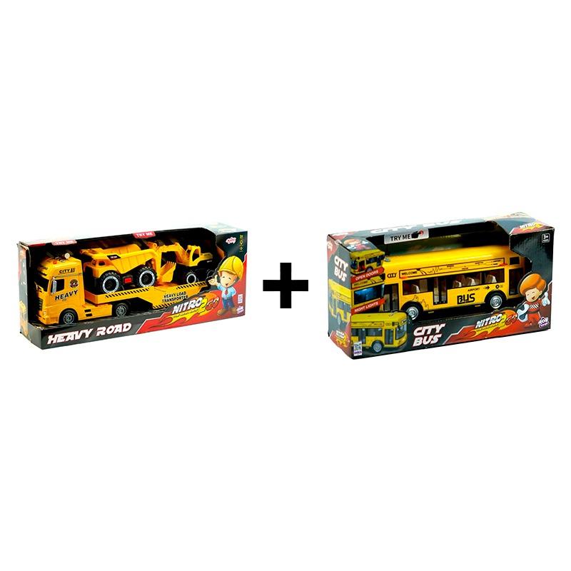 Nitro2Go Heavy Road Set + Nitro2Go City Bus Yellow