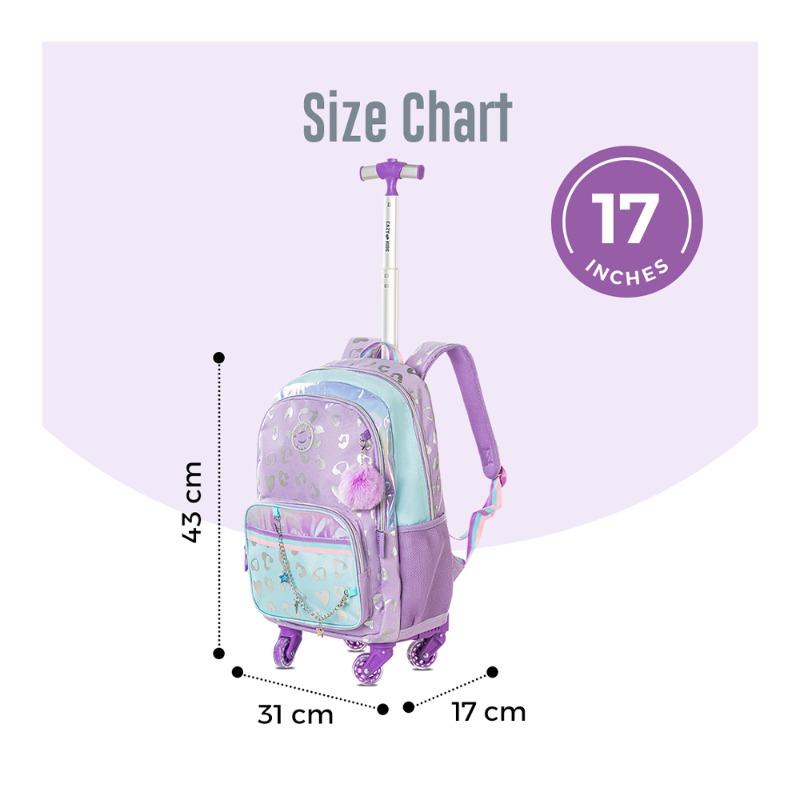 Eazy Kids 4-wheel Trolley 17" School Bag Set of 3 - Love Purple