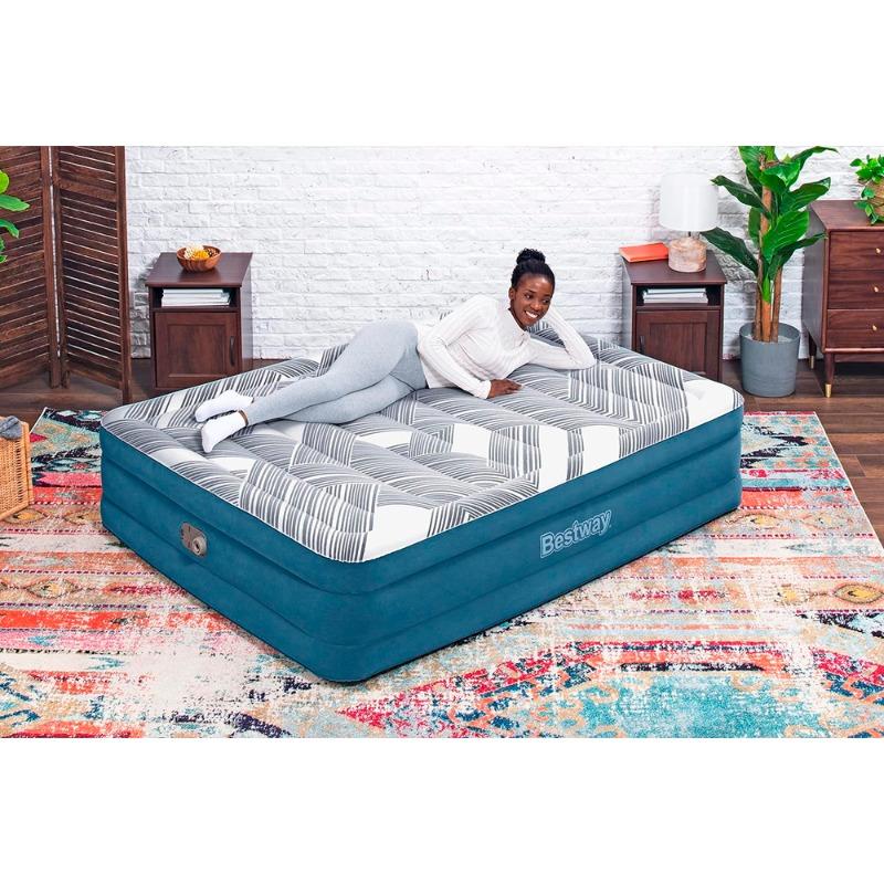 Bestway Tritec Fashion Flock Air Mattress with Built-in AC Pump and Antimicrobial Coating