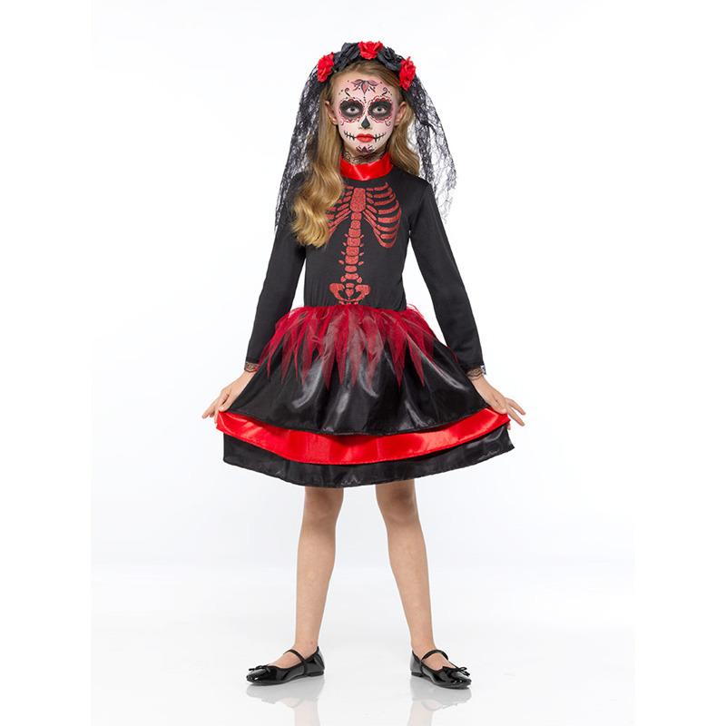 Mad Toys Red Day Of The Dead Senorita Kids Halloween Dress Up Costume - XL