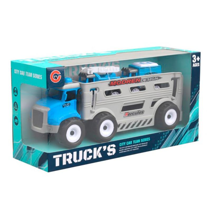 مجموعة لعب شاحنات الشرطة - لون أزرق