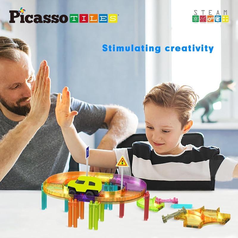 PicassoTiles Mini Diamond Magnetic Race Track Travel Set - 40 Pieces
