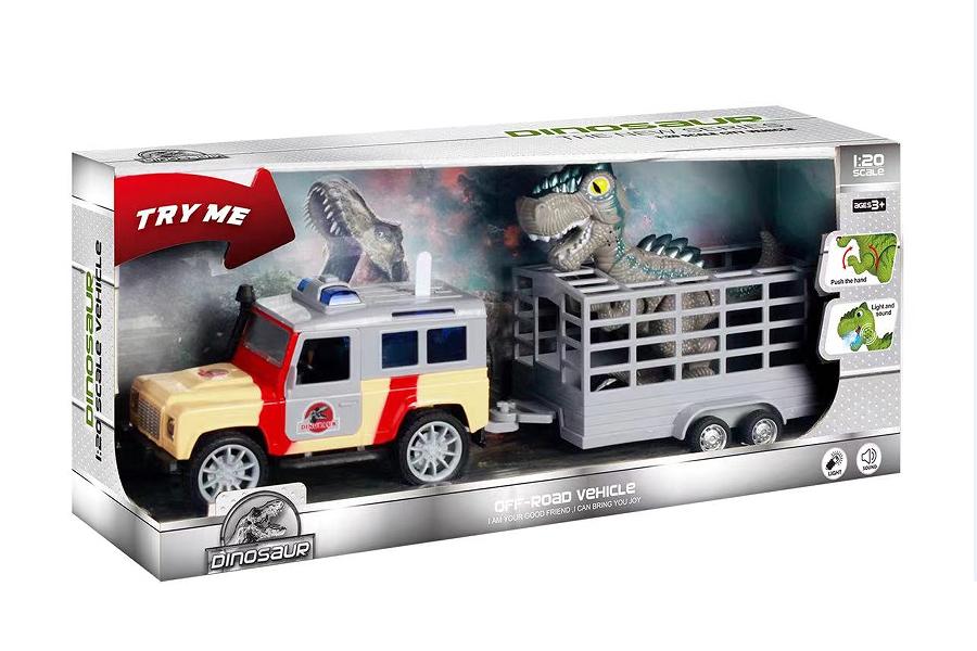 Jeep With Dinosaur Trailer - Grey