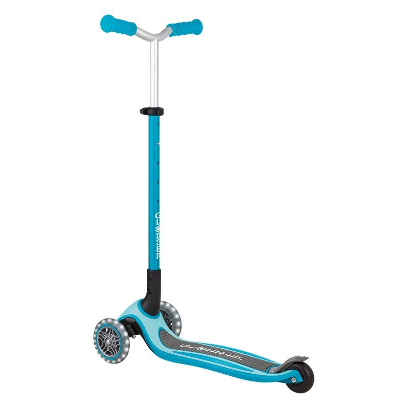 Globber Master Lights Kids Scooter with LED Flashing Wheels - Aqua Blue