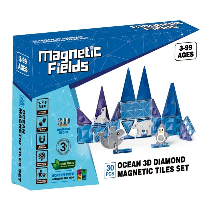 Magnetic Fields Ocean 3D Diamond Magnetic Tiles Set - 30 Pcs