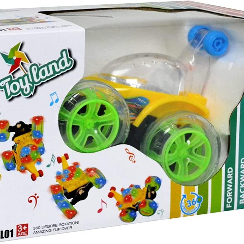 توي لاند - سيارة بهلوانية قابلة لإعادة الشحن 360 درجة مع جهاز تحكم عن بعد لون أصفر