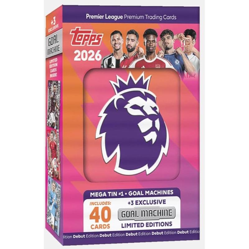 علبة الميغا المعدنية لبطاقات توبس الدوري الإنجليزي الممتاز 2025/2026 - تشكيلة متنوعة