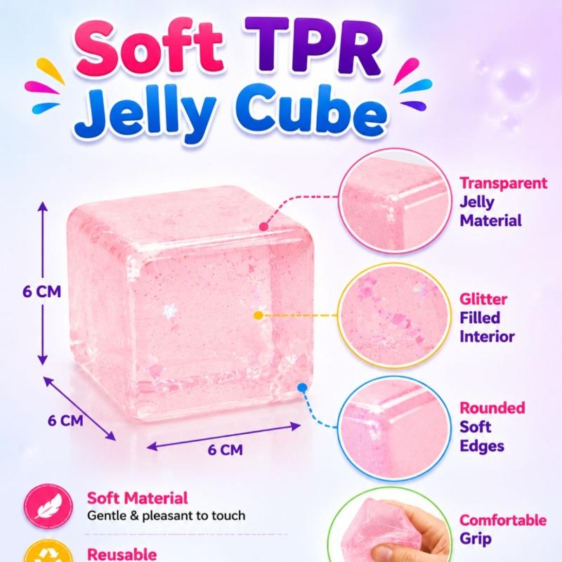 Squishy Bun 6cm Glitter Slime Cube – Assorted Colors