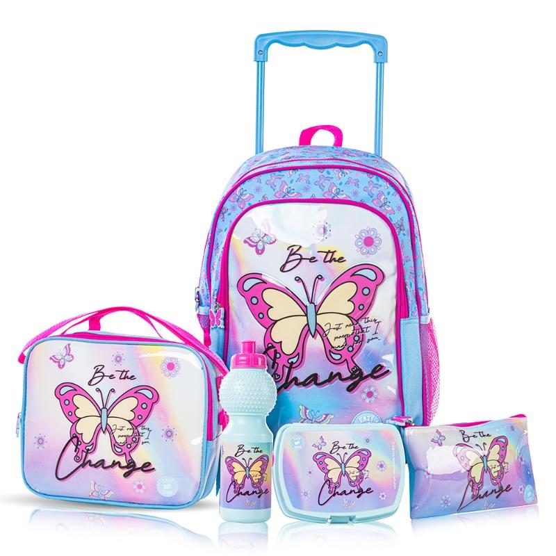 Eazy Kids Set of 5 Trolley 16" School Bag Combo - Butterfly