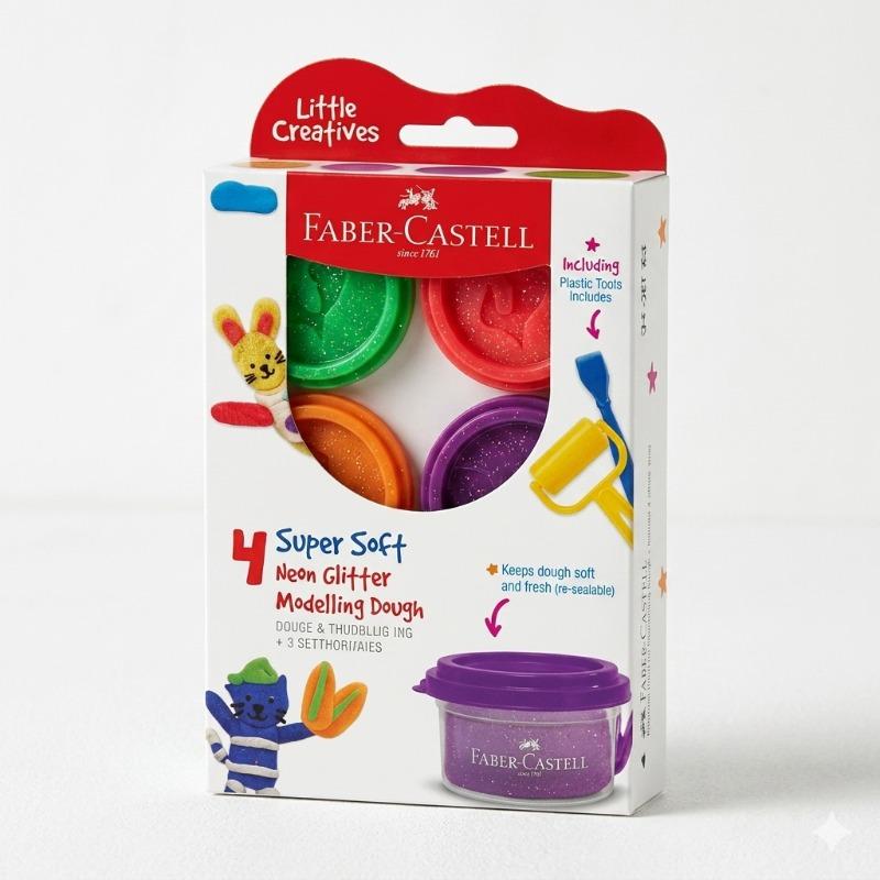 Faber-Casell Little Creatives Glitter Modeling Dough Set – 4 Colors with Molds