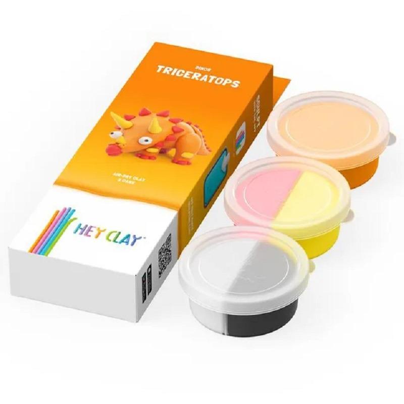Hey Clay DIY Triceratops Plastic Modelling Air Dry Clay Kit - 3pcs