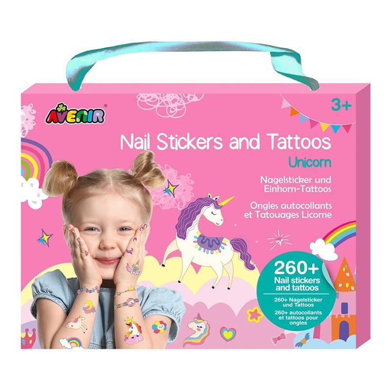 أفينير - مجموعة ملصقات التاتو وتزيين الأظافر بتصميم اليونيكورن