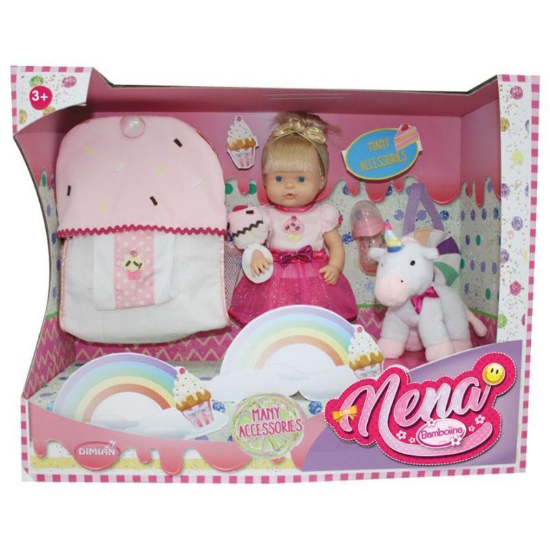 Bambolina Baby Nena Doll With Backpack & Plush Unicorn