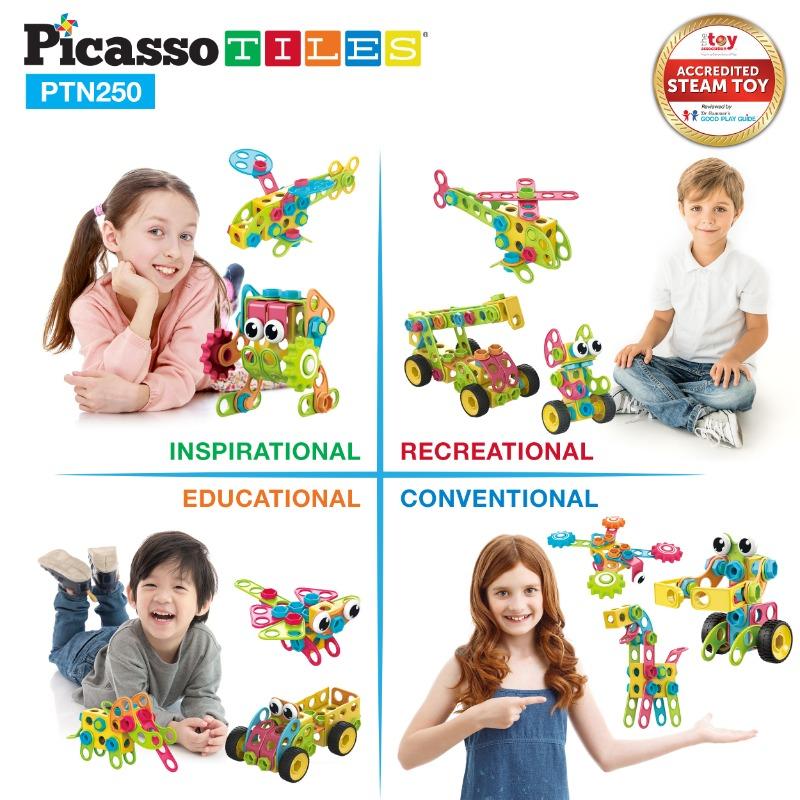 بيكاسو - مجموعة البناء الهندسي مع لعبة المثقاب الكهربائي 250 قطعة