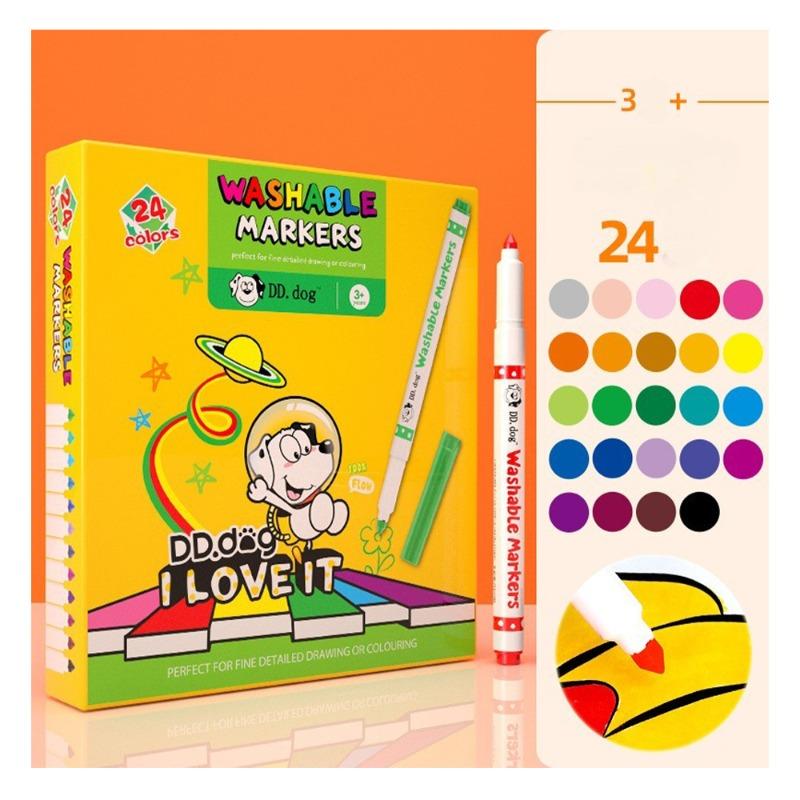 أقلام تلوين ورسم سحرية للأطفال قابلة للغسل ومقاومة للماء – 24 لون