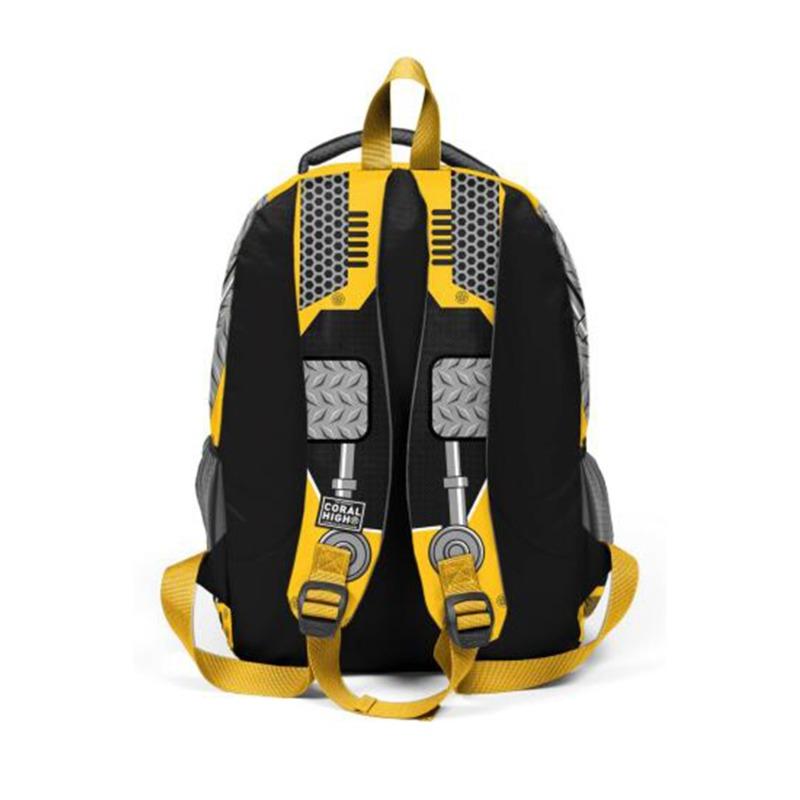 Coral High Kids Yellow Black Robot Patterned Three-Compartment School Backpack
