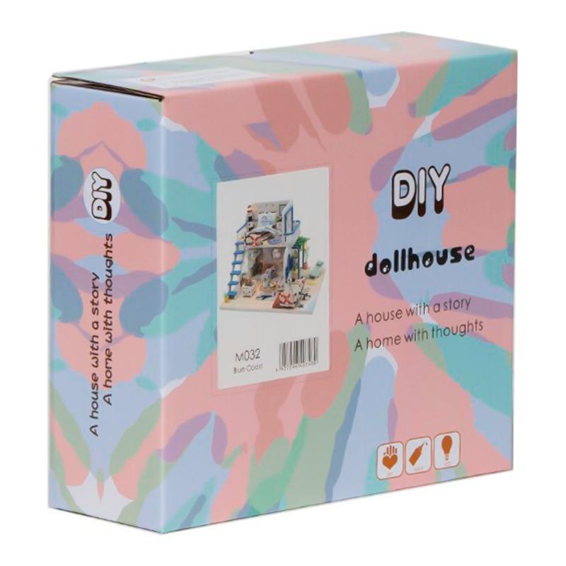 بيت الدمى الخشبي المضيء الصغير