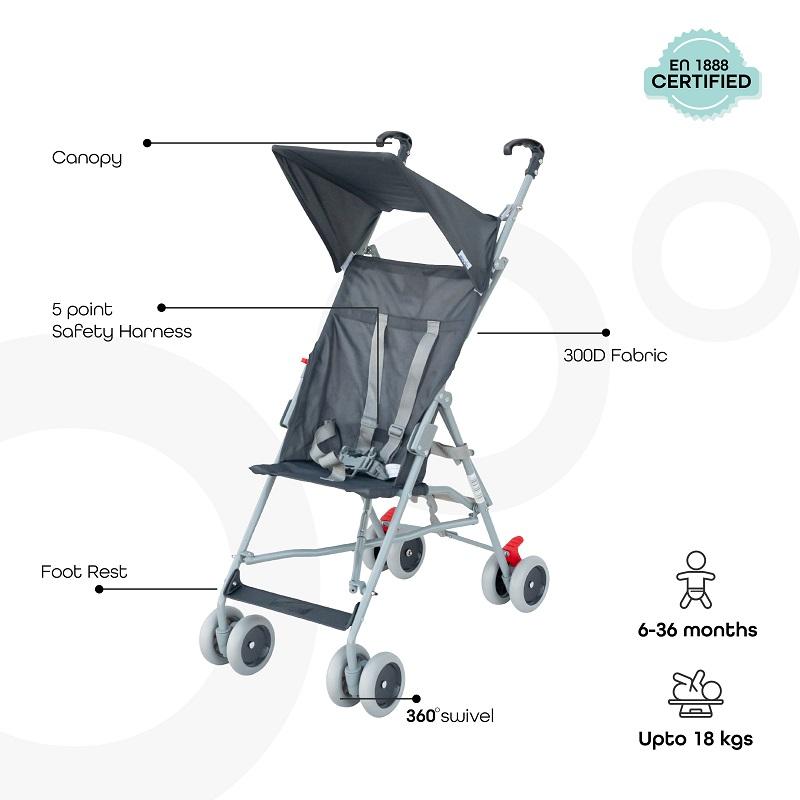 Moon Ultra Light Weight Compact Fold Buggy Stroller Grey