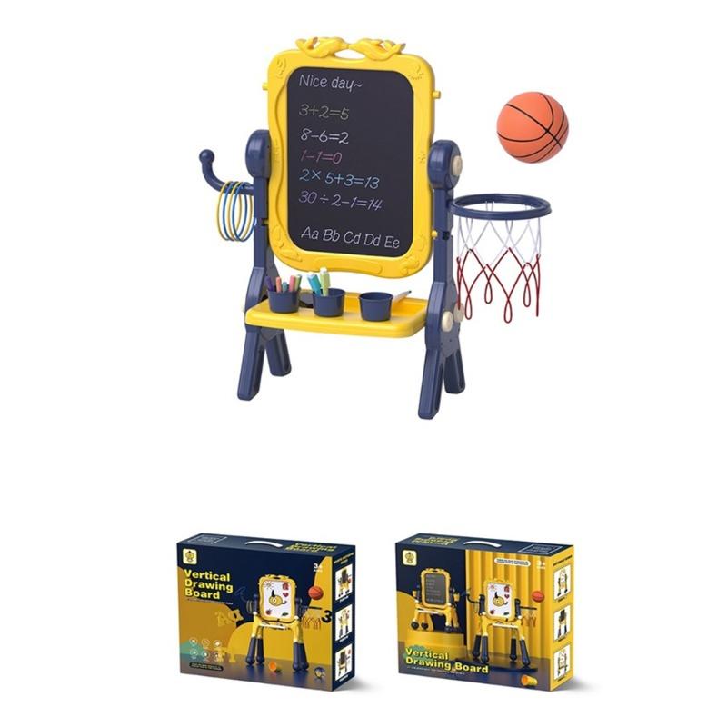 لوح الرسم المغناطيسي مزدوج الجوانب مع أنشطة رياضية - لون أصفر