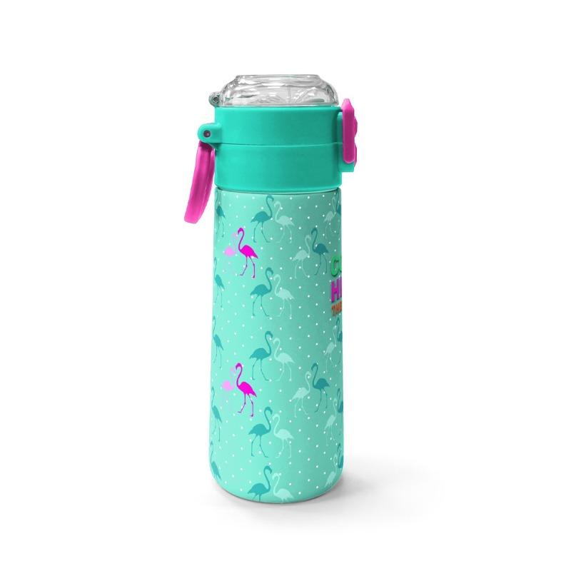 Coral High Kids Flamingo Print Stainless Steel Thermos 500ml Neon Green Pink