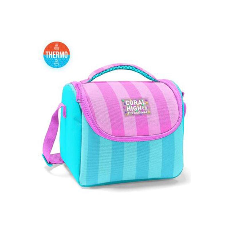 كورال هاي كيدز - حقيبة غداء حرارية مخططة باللون الوردي الفيروزي