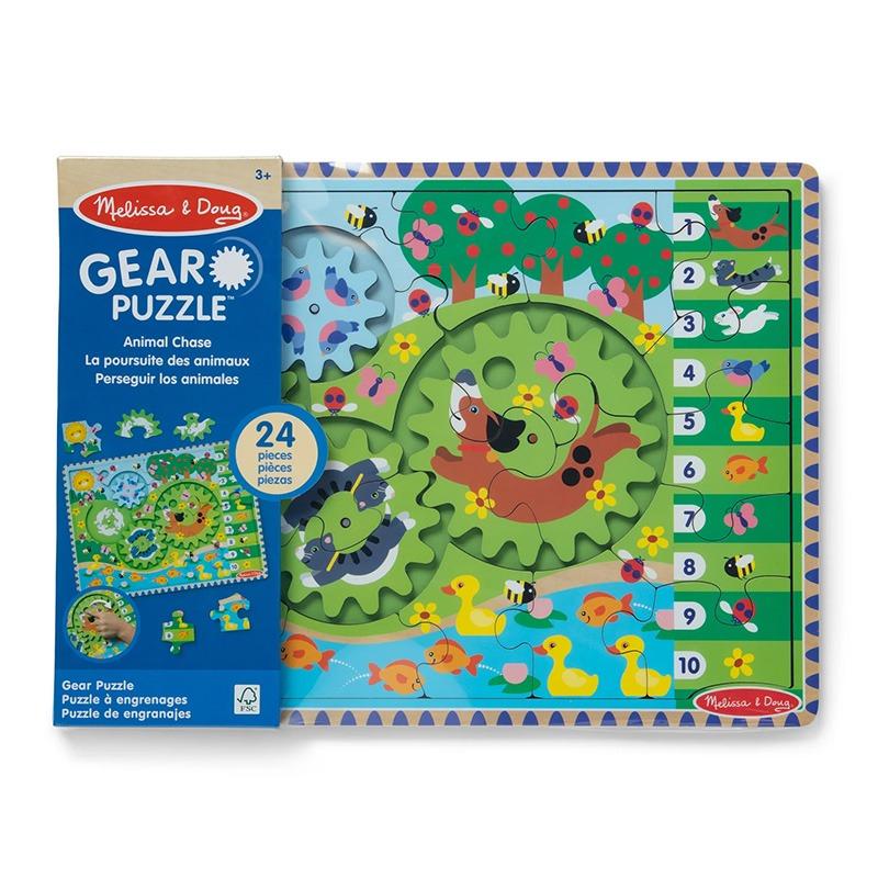 Melissa and Doug Animal Chase I-Spy Wooden Gear Puzzle