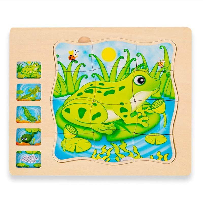 Beetle Pounding Bench + Wooden Butterfly Block + Wooden Frog Block + Your Body 5 Layers Wooden Puzzle Bundle