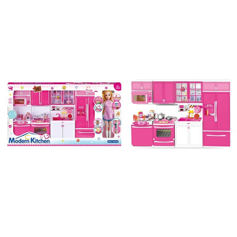 مجموعة أدوات المطبخ مع دمية - لون وردي