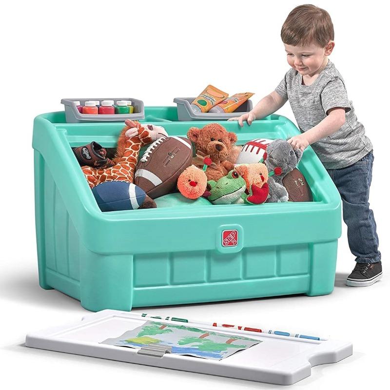 ستب2 - صندوق الألعاب وغطاء الفنون لون أخضر فاتح