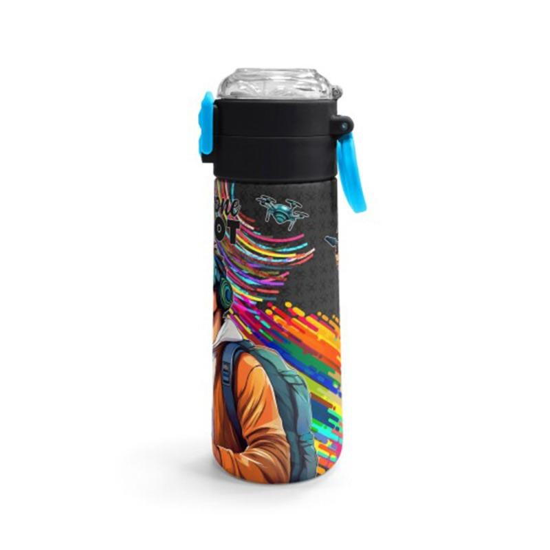 Coral High Kids Black Drone Pilot Patterned Straw and Direct Drinking Steel Thermos 500 ml