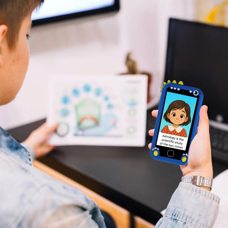 WatchOut Kids Learn Phone with Zero Eye Strain screen, HD camera, Learning Content, Parental Control, Screen and App Time Limit, Emergency WiFi Calling and Kids Safe PlayStore (Blue Dino)