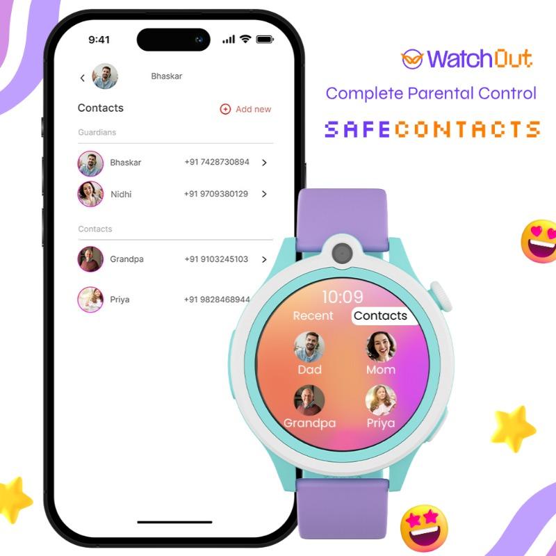 WatchOut Next-Gen+ Kids Phone Smartwatch with GPS Tracking, Heart Rate, Fever Alert, 4G Sim Enabled, Audio-Video Call, Convirtible Air Tag, Changeable Dial Ring, SOS & Parental Lock (Lavender Purple)