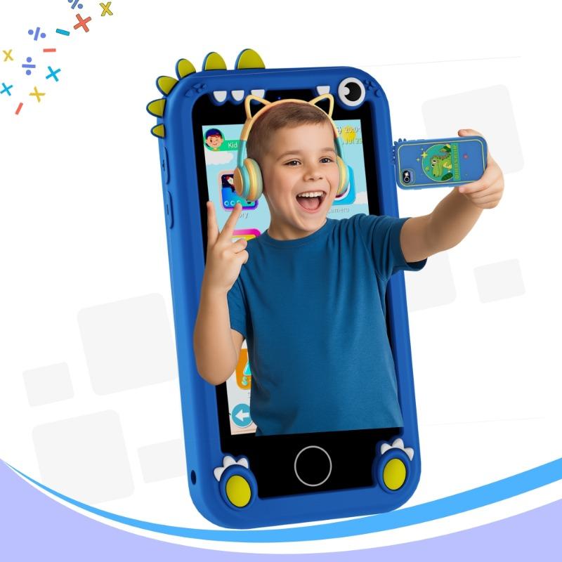 WatchOut Kids Learn Phone with Zero Eye Strain screen, HD camera, Learning Content, Parental Control, Screen and App Time Limit, Emergency WiFi Calling and Kids Safe PlayStore (Blue Dino)