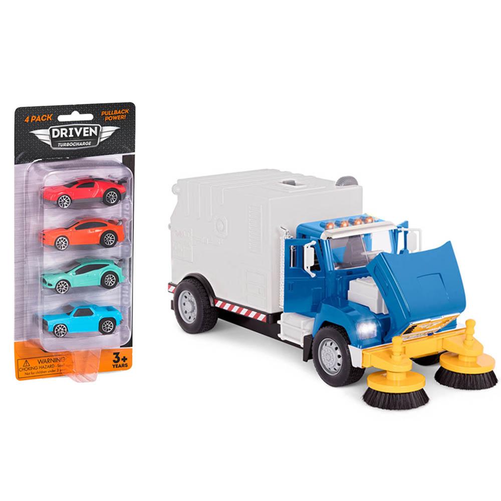 Driven Vehicles Bundle Cleaning Truck And 4 Mini Cars - 2 Pcs