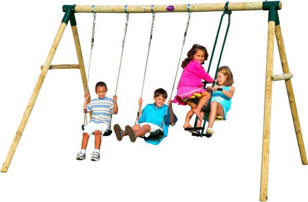 Plum Colobus Wooden Garden Swing Set With Double Swing And 2 Seat Glider