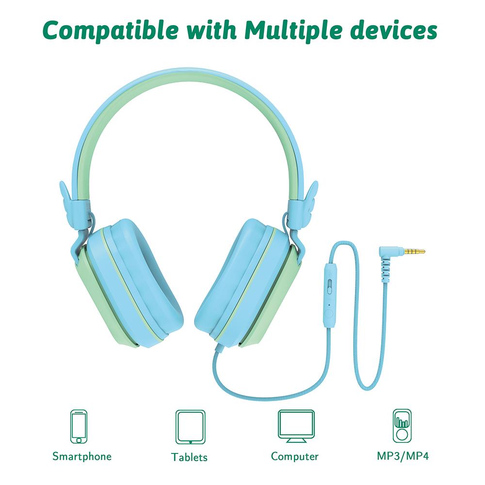 Riwbox Foldable Wired Headphones Blue Green