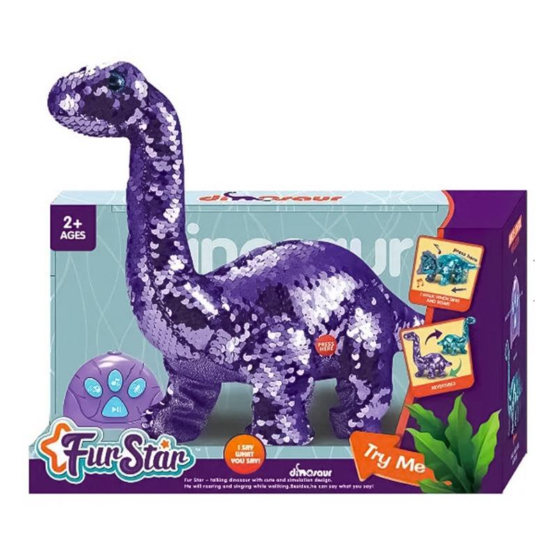 Fur Star Roaring or Singing Adorable Plush Animal RC Dinosaur - Colored Sequins
